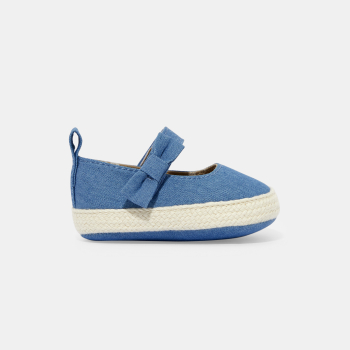 حذاء باليرينا من الدنيم، بشريط سكراتش، باللون الأزرق للفتيات الصغيرات